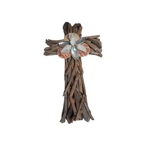 Hand-crafted Driftwood Cross with Shell Accents, Unique! NWT